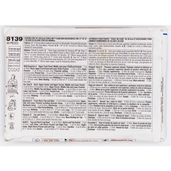 Vintage ©1998 Simplicity 8139 - Sesame Street Tickle Me Elmo Accessories - Picture 3 of 3